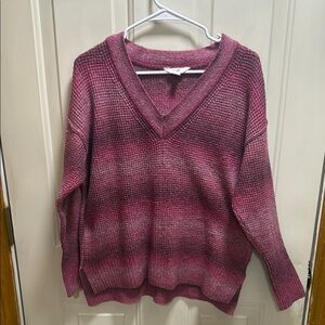 Terra & Sky Women's Plus Chunky Waffle Knit Pink V-Neck Sweater size 0X / 14